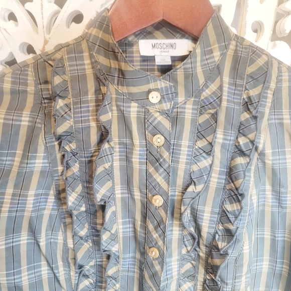 RARE MOSCHINO JEANS PLEATED RUFFLE COTTAGECORE PLAID LONGSLEEVE MIDI DRESS SZ:2 - Picture 4 of 16